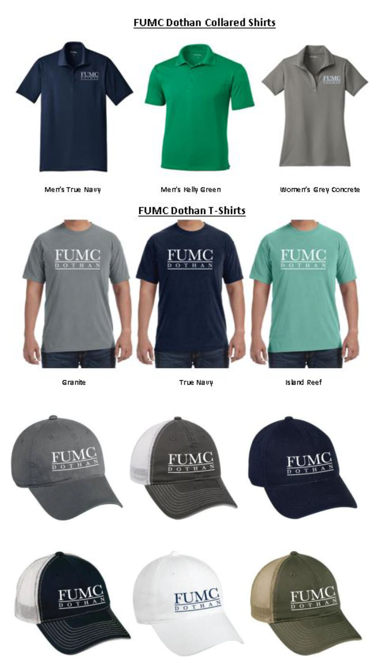 FUMC Hats, T-Shirts, & Collared Shirts